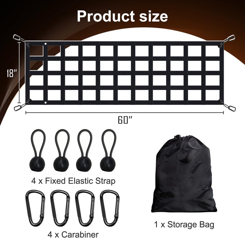 Wingsflee Tailgate Net - for Full Size Truck Cargo Net Compatible with Ford, Chevy, Dodge,Ram etc - Tail Gate Extender Nets for Pickup Truck Bed Accessories (60" x 18") - Image 3